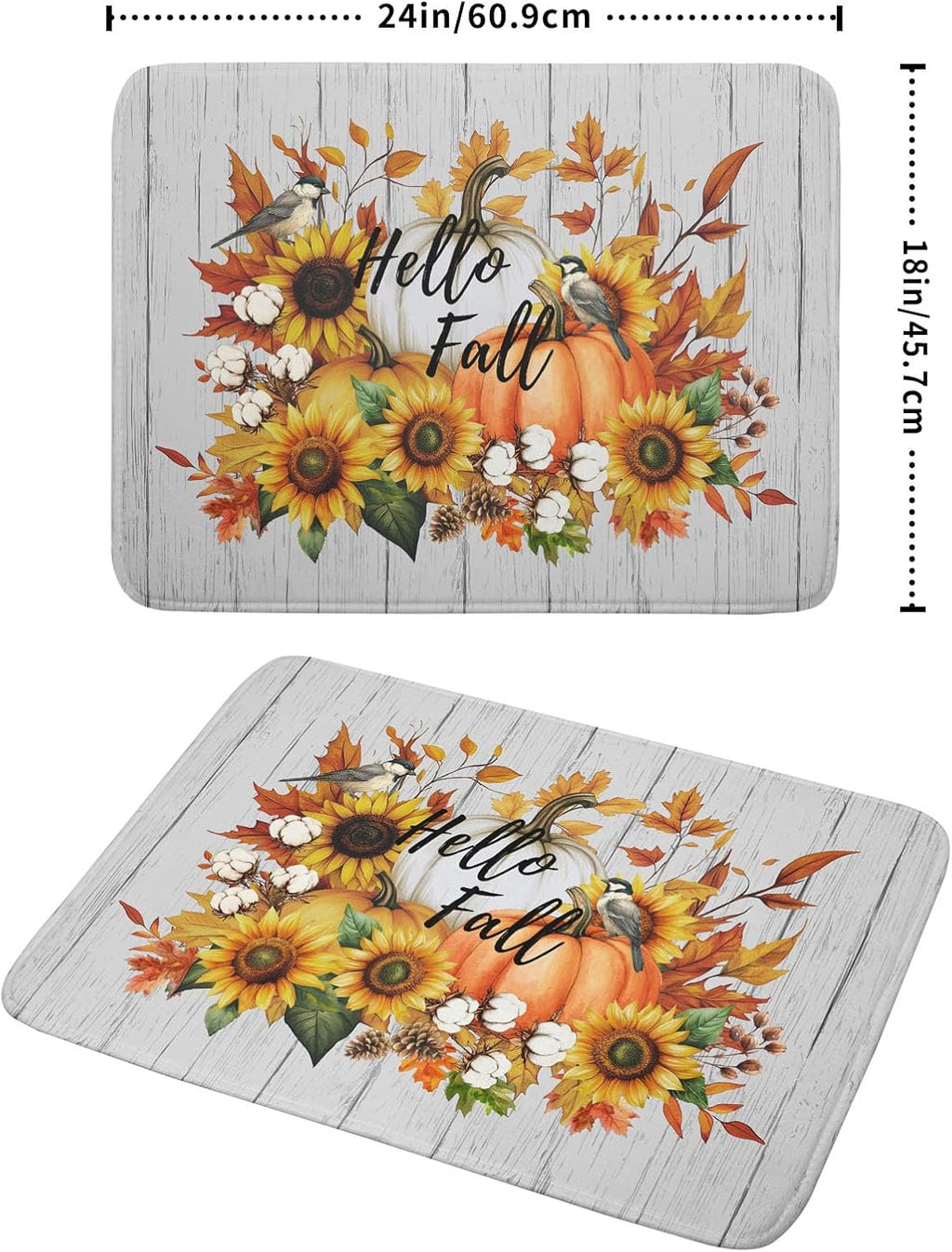 Hello Fall Sunflowers Dish Drying Mat for Kitchen Counter,Autumn Pumpkin Maple Leaves Drying Mat 18 x 24 Inch with High Absorbent Microfiber Dish Drying Drainer Mat for Coffee Bar