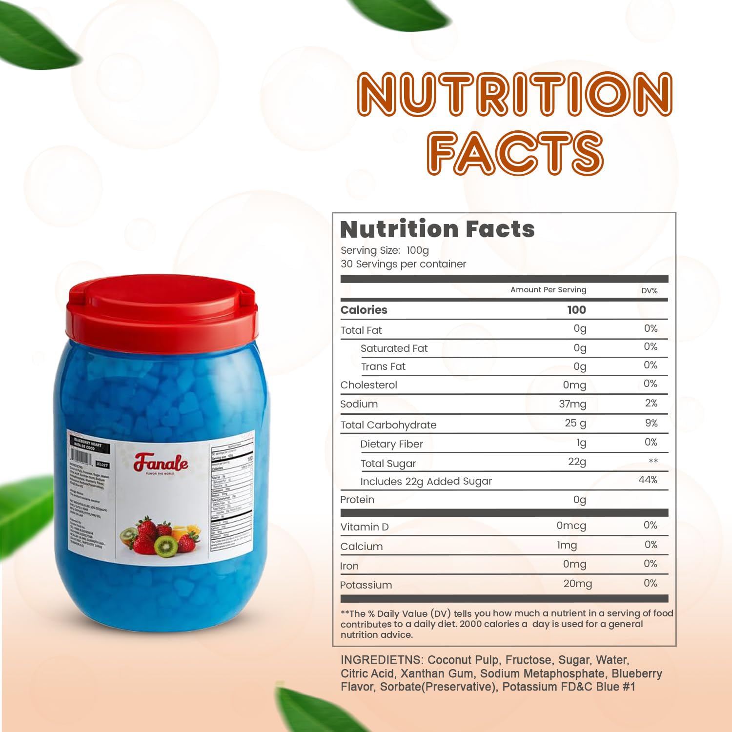 New Fanale Coconut Jelly Topping nata de coco for Boba Tea | Ice Cream | Yogurt | Smoothie | Milk Tea | Desserts Blueberry Heart Shaped, 6.6 pound (Pack of 4)| JEL027-CS