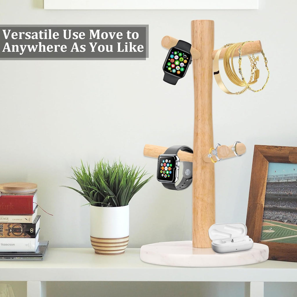 WORHE Mug Holder Marble Base with 6 Hooks Coffee Cup Rack Organizer for Countertop, Round Mugs Stand Hanger for Kitchen Counter Cabinet Bar Accessories and Home Decor White (MH001)