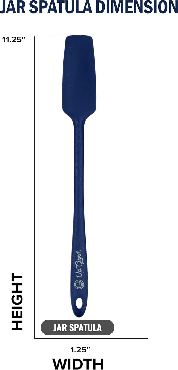 Silicone Jar Spatula | 600F Heat Resistant Non-Stick Rubber Scraper | Perfect for Jars, Smoothies, Blenders | One Piece Utensils | Durable Kitchen Cookware (UpGood Professional Spatulas, Blue)