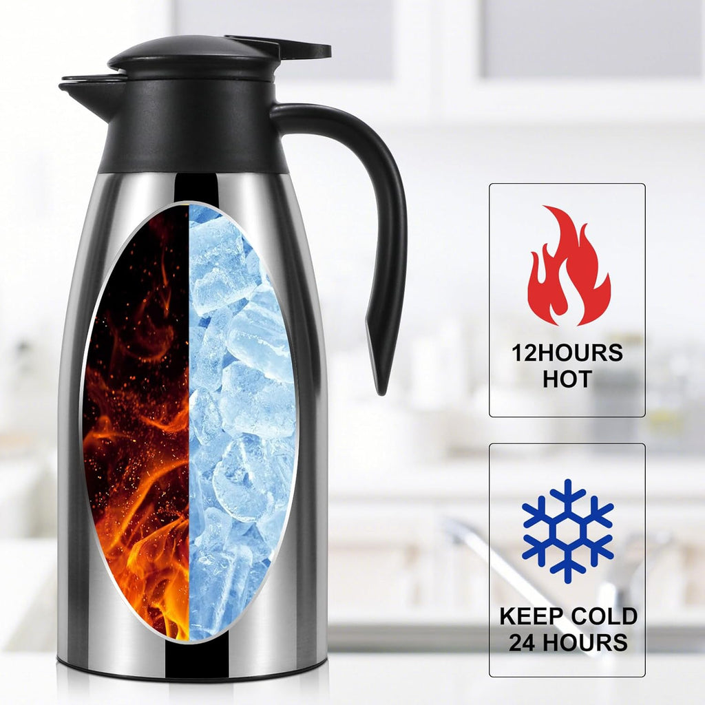 70oz Updated Thermal Stainless Steel Carafe for Hot Coffee & Water, Double Walled Vacuum Carafe (Pink+Pink)