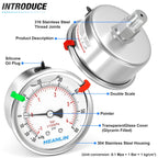 MEANLIN MEASURE -30inHG~60Psi Vacuum Pressure Gauge 316 Stainless Steel Joint 1/4"NPT 2.5"FACE DIAL, Liquid Filled Pressure Gauge WOG Water Oil Air Back Mount with Stainless Steel Hex Bushing, Snaps