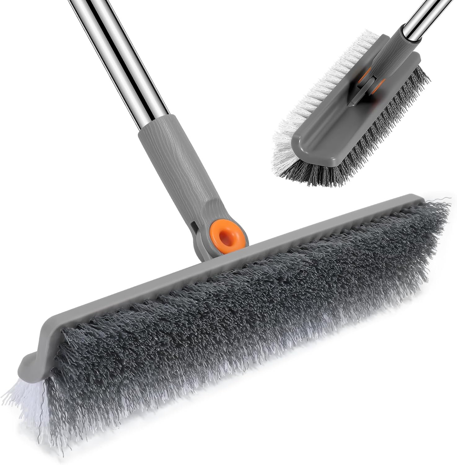 Large Double-Sided Floor Scrub Brush, Long Adjustable Handle Floor Scrubber 180° Rotating V-Shaped Heavy-Duty Shower Cleaning Brush No Scratches Suitable for Floor, Tile, Tub, Bathroom, 12.5IN