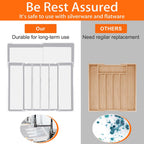 Silverware Organizer - Expandable Silverware Tray for Drawer, Adjustable Utensil Drawer Organizer for Forks, Knives, Kitchen Organizers and Storage, White