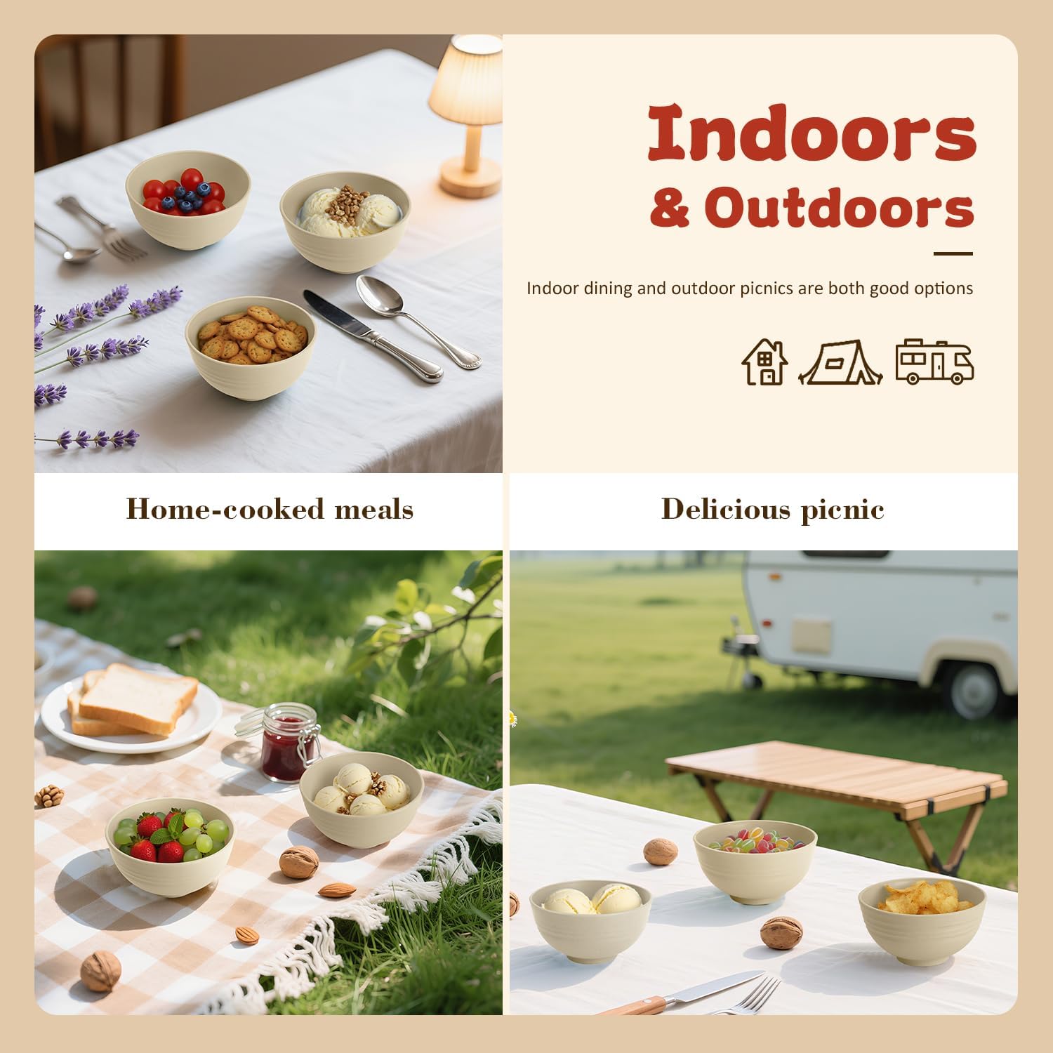 Small Wheat Straw Bowls Sets of 6,Dishwasher Safe and Microwave Safe Snack Bowls 10oz,Alternative Handy Plastic Bowls Reusable for Snack and Ice Cream.Beige Series