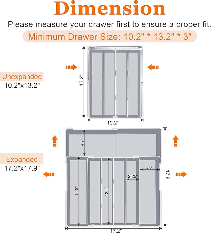 Expandable Large Silverware Organizer - BPA-Free Food-Safe Kitchen Utensil Drawer Organizer, Adjustable 4-7 Deeper Slots Cutlery Tray for Forks Knives, Kitchen Organizers and Storage Solution