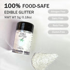 White Edible Glitter Glimmer Powder for Cakes Drinks - Colaele 5 grams Food-Grade Luster Dust Metallic Food Decorating Sprinkle Glimmery Brew Dust for Baking Dessert Chocolates Decorations, Vegan