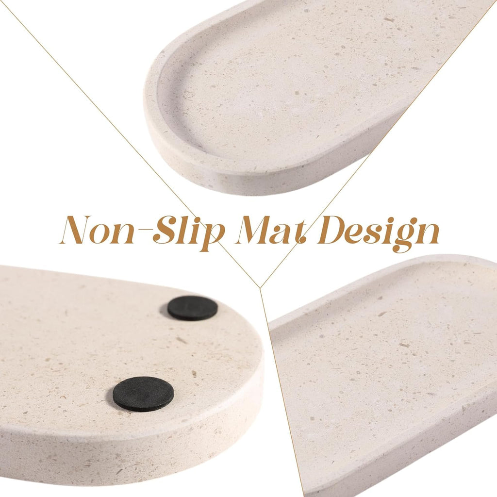 Koville Natural Marble Tray for Bathroom, Vanity Decorative Marble Trays for Countertop Organizer, Catchall Trays for Perfume, Candles, Jewelry, Stone Tray for Decor(Moca Crema Yellow)