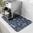 AMOAMI Coffee Mat Hide Stain Rubber Backed Absorbent Dish Drying Mat for Kitchen Counter - Fits Under Coffee Maker & Espresso Machine (12x19,DUST BLUE)