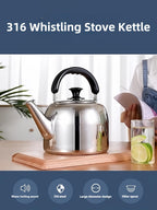 Whistling Stovetop Tea Kettle,Food Grade 316 Stainless Steel,Hot Water Fast to Boil,Stovetop Kettle with Ergonomic Handle,4.2 Quart Capacity