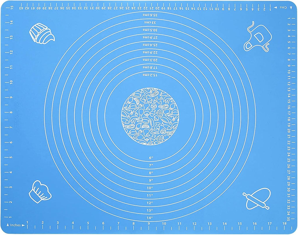 Silicone Baking Mat for Pastry Rolling Dough with Measurements,19.7" x 15.7" BPA Free Non stick and Non Slip Blue Table Sheet Baking Supplies for Bake Pizza Cake