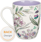 Christian Art Gifts Inspirational Ceramic Coffee & Tea Mug for Women: Amazing Grace, Cute Encouraging Lead-free Microwave & Dishwasher Safe Drinkware, White & Lavender Purple Multicolor Floral, 12 oz.
