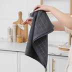 Homaxy 100% Cotton Terry Kitchen Towels(Dark Grey, 20 x 28 inches), Checkered Designed, Soft and Super Absorbent Dish Towels, Large 4 Pack