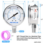MEANLIN MEASURE 0~100Psi Liquid Filled Pressure Gauge Stainless Steel with 316 Stainless Steel Joint 1/4" NPT 2.5" FACE DIAL for Well Pump Tire Water Pressure Tester Lower Mount