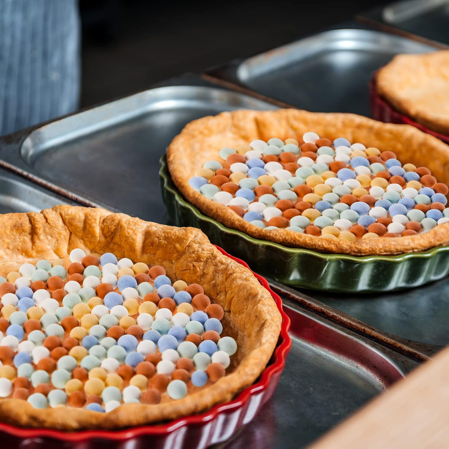 Tessco Pie Weights for Blind Baking, 3.2 lb Ceramic Pie Weights Beads to The Rim Crust Reusable Ceramic Stoneware with Plastic Container(Cute Colors)