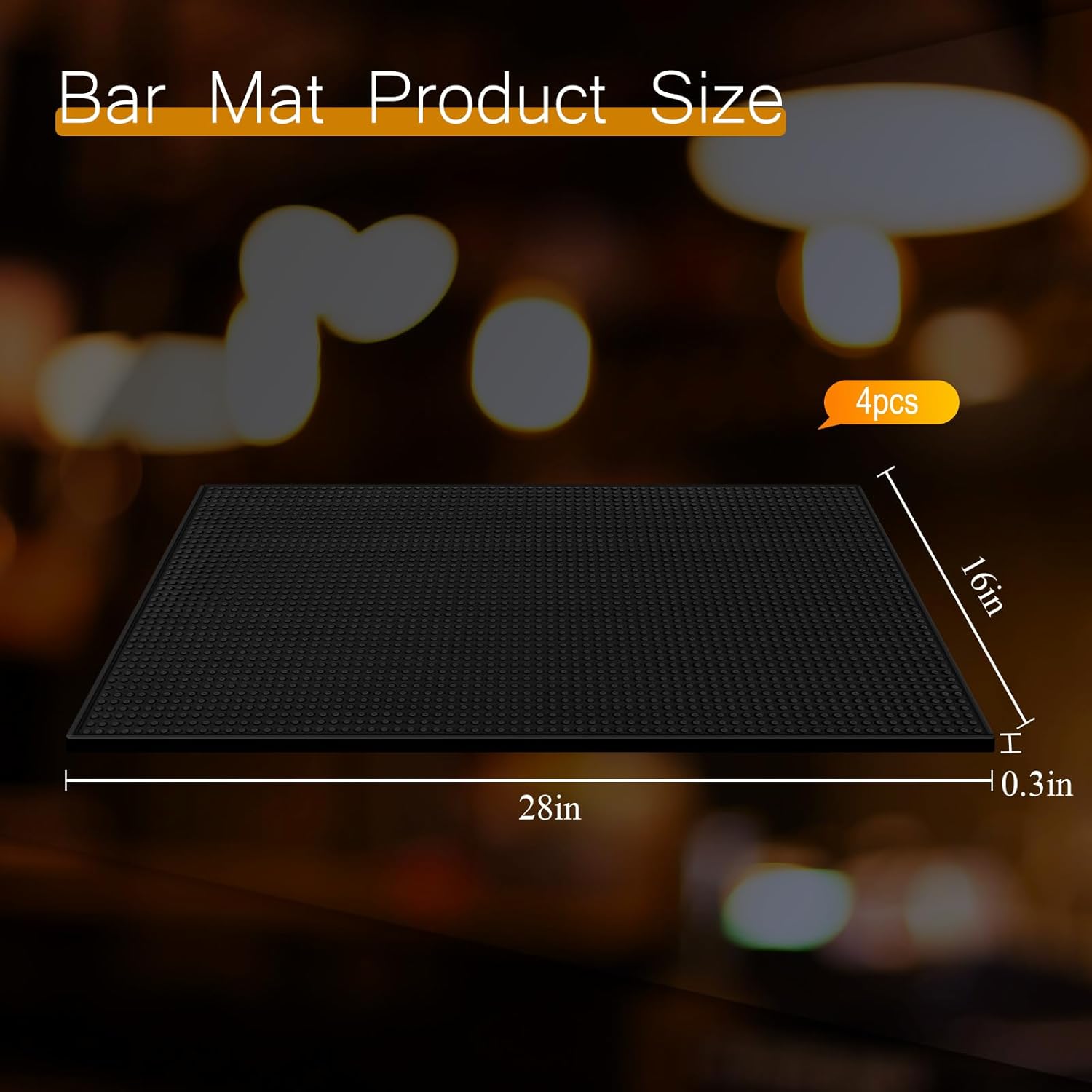 Tioncy 4 Pcs Large Size Bar Mat for Countertop 28 x 16 Inch Non Slip Rubber Mat Service Spill Cocktail Bartending Coffee Bar Mats for Hot Dishes Restaurants Barbershop Clippers Hot Pads, Black