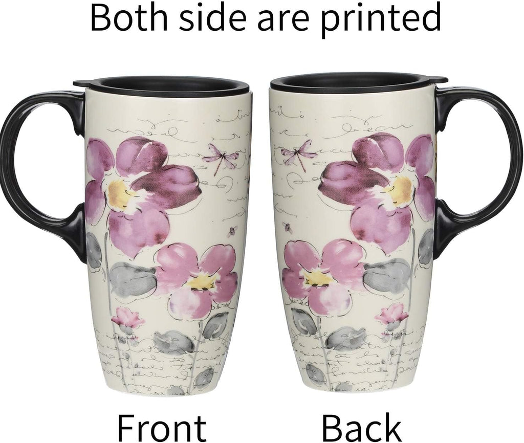 Topadorn Ceramic Travel Mug Latte Mug 17 oz. Coffee Cup with Sealed Lid and Gift Box, Set of 2