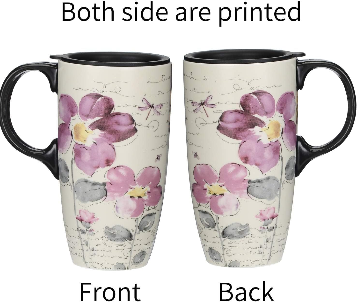 Topadorn Ceramic Travel Mug Latte Mug 17 oz. Coffee Cup with Sealed Lid and Gift Box, Set of 2