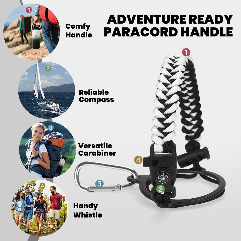 Insulated Water Bottle 40 oz, Triple Wall Vacuum Stainless Steel (Cold for 48 Hrs), Leak Proof & Non-BPA, Modern Water Flask Jug with Paracord Handle & Straw Spout Lids, Ombre: White/Black