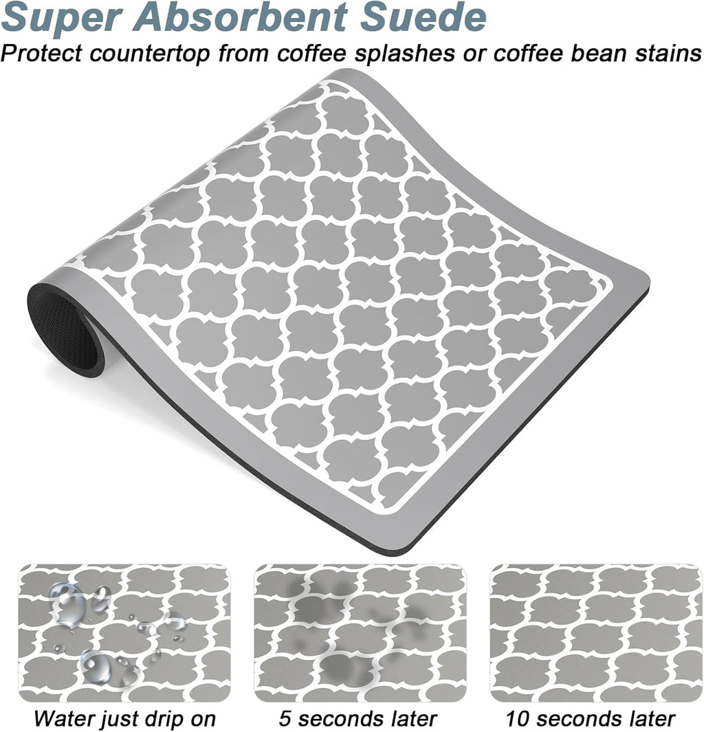 Rnivvi Coffee Mat, 12" x 19" Cute Coffee Bar Mats for Espresso Machine Station Accessories and Organizer, Hide Stain Rubber Backed Absorbent Dish Drying Pad for Kitchen Counter, Abstract Geometric