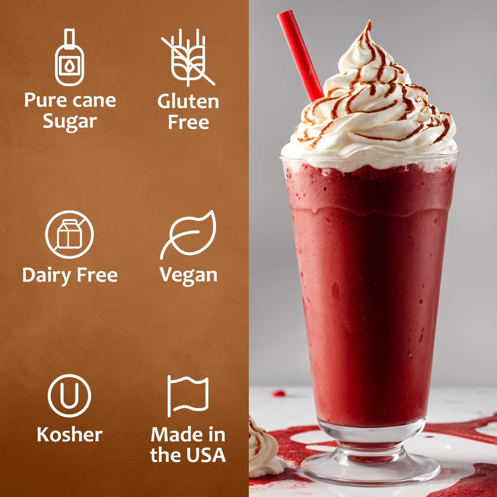 Syruvia Red Velvet Coffee Syrup - 25.4 fl oz - Kosher Coffee Syrups, Gluten Free, No Coloring, Perfect for Drinks, Soda, Shakes, Desserts, and More.