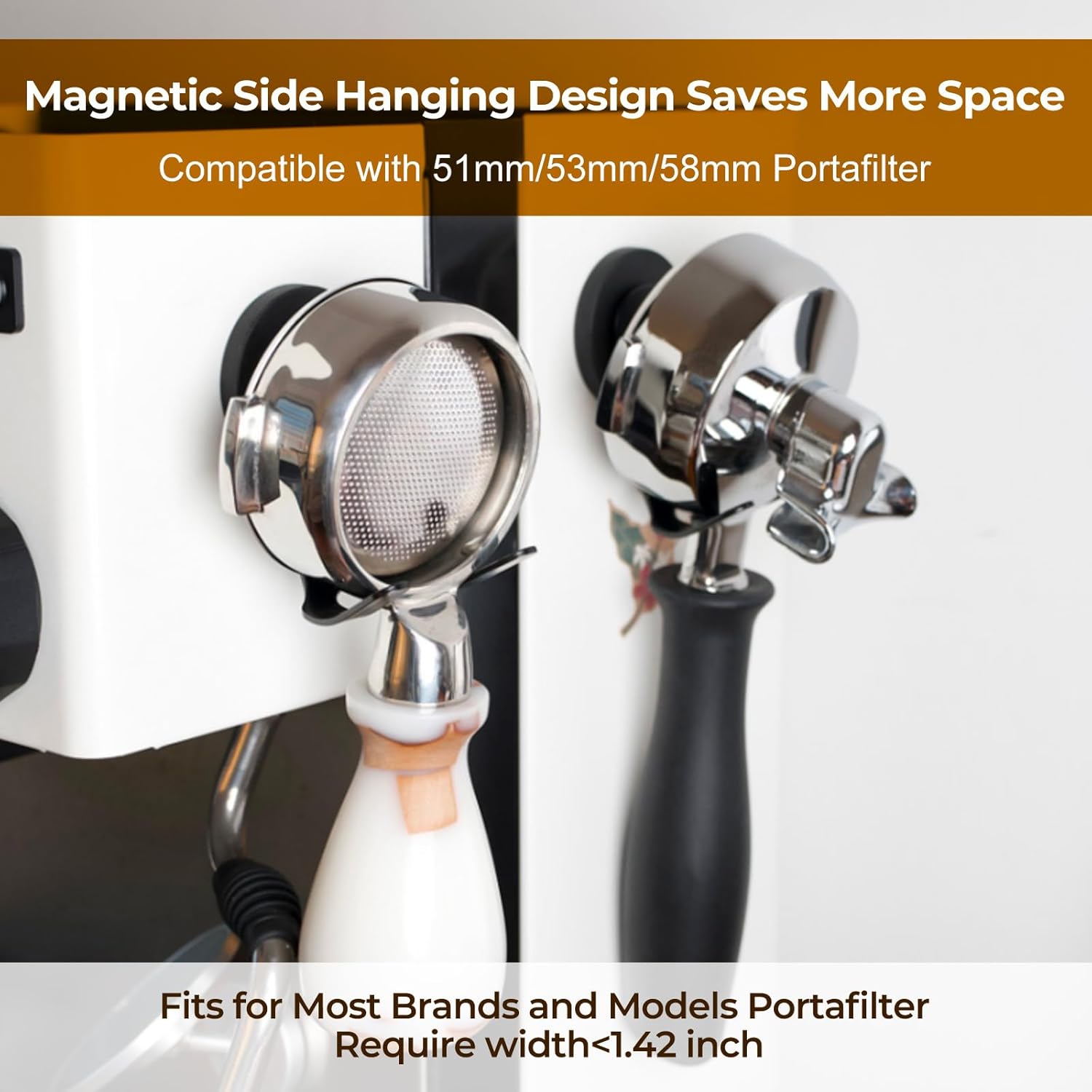 Magnetic Portafilter Holder for Espresso Machine, Coffee Tamper Organizer Rack with Powerful Magnet, Compatible with Breville/Rancilio, 51mm 53mm 58mm Portafilters, No Adhesive (Black)