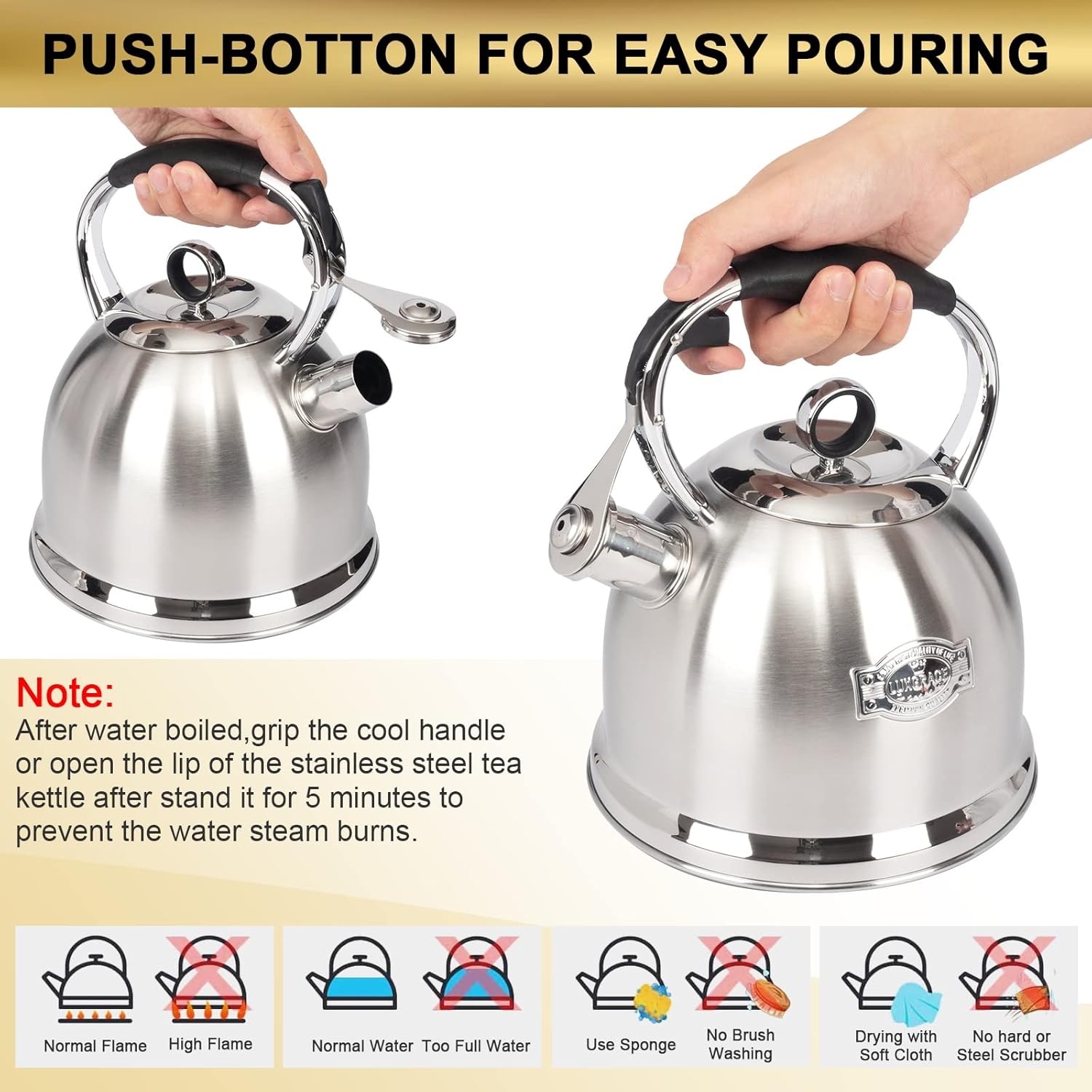 Tea Kettle for Stovetop, Food Grade Stainless Steel Water Kettle, Tea Pot for Home & Kitchen, 3.0 Qt