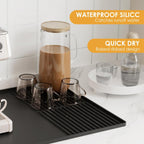 Silicone Coffee Mat with Raised Edges, 20'' X 12'', Bar Mat for Countertops, Fits Under Coffee Maker, Espresso Machine, Dish Drying Mat (BLACK)