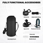 Insulated Water Bottle 32 oz, Triple Wall Vacuum Stainless Steel (Cold for 48 Hrs, Hot for 24Hrs), Leak Proof & Non-BPA, 32oz Hydro Water Flask with Paracord Handle & Straw Spout Lids