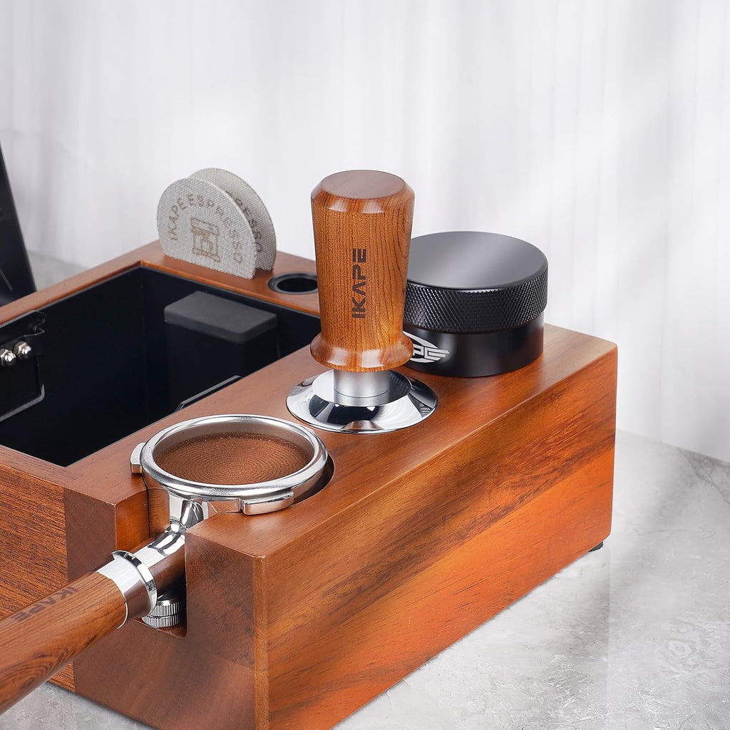 IKAPE 58.35mm Espresso Coffee Tamper, Spring-loaded Calibrated Tamper with Premium Stainless Steel, Newly Upgraded Walnut Tamper Compatible with Over 58MM Espresso Machine Bottomless Portafilter