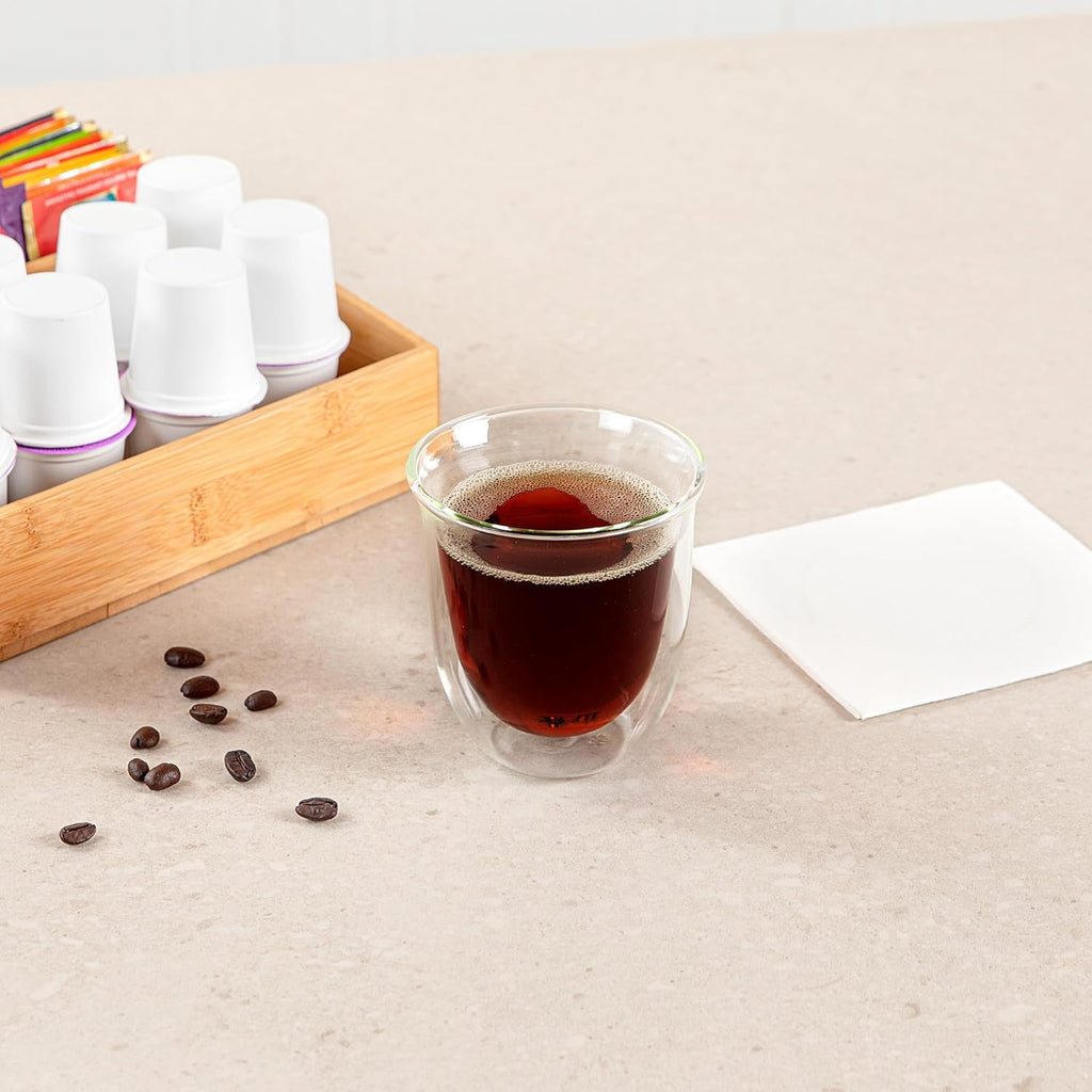 Restaurantware-Forma Professional 6.8 Ounce Double Wall Coffee Cups, 2 Insulated Latte Glasses - Dishwashable, Reusable, Clear Glass Beverage Cups, Freezable, For Hot Or Cold Beverages