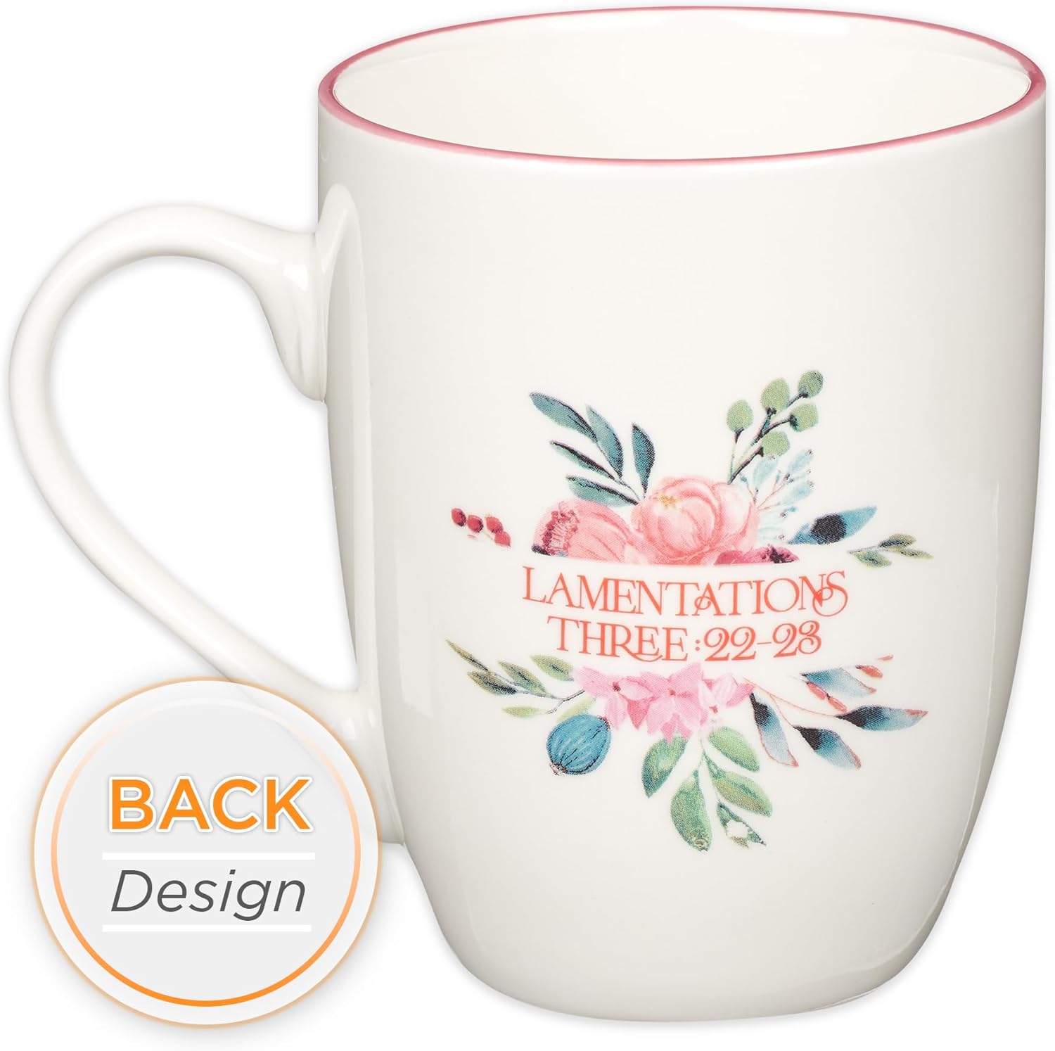 Christian Art Gifts Inspirational Ceramic Coffee & Tea Mug for Women: Mercies are New Every Morning Encouraging Bible Verse, Microwave & Dishwasher Safe Novelty Drinkware, White & Pink Floral 12 oz.