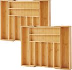Bamboo Drawer Organizer, 2 Pack - Expandable Silverware Organizer & Utensil Drawer Organizer, Cutlery Tray with Dividers, 7-9 Slots- Premium Kitchen Organizer for Utensils & Flatware (Natural)
