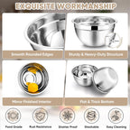 TeamFar Mixing Bowls, 4.5/3/1.5/1/0.7 QT, Stainless Steel Metal Nesting Salad Bowl with Lid Set, Ideal for Mixing Serving, Non-Toxic & Sturdy, Airtight Lid & Easy Clean, Red-Set of 5