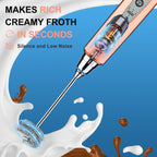 YUSWKO Rose Gold Handheld Milk Frother Wand for Coffee, Rechargeable Electric Whisk with 3 Heads 3 Speeds Drink Mixer Coffee Frother For Latte, Cappuccino, Hot Chocolate, Egg