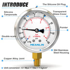 MEANLIN MEASURE -30inHG~60Psi Stainless Steel 1/8" NPT 2.5" FACE DIAL Vacuum Pressure Gauge, Lower Mount, with 1/4" NPT and 3/8" NPT Hex Bushing
