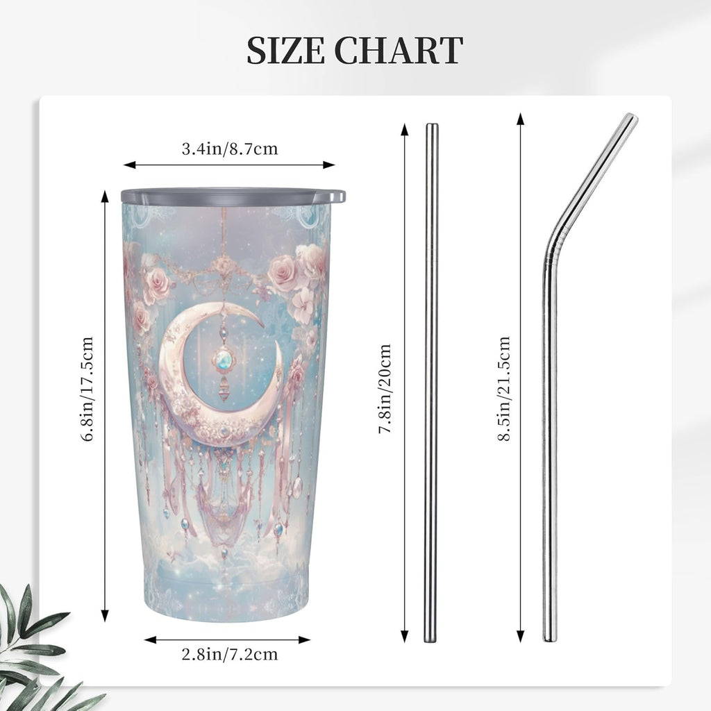 Moon Tumbler with Lid and Straw 20oz Coffee Tumblers Leakproof Stainless Steel Travel Mug Vacuum Insulated Cup for Iced and Hot