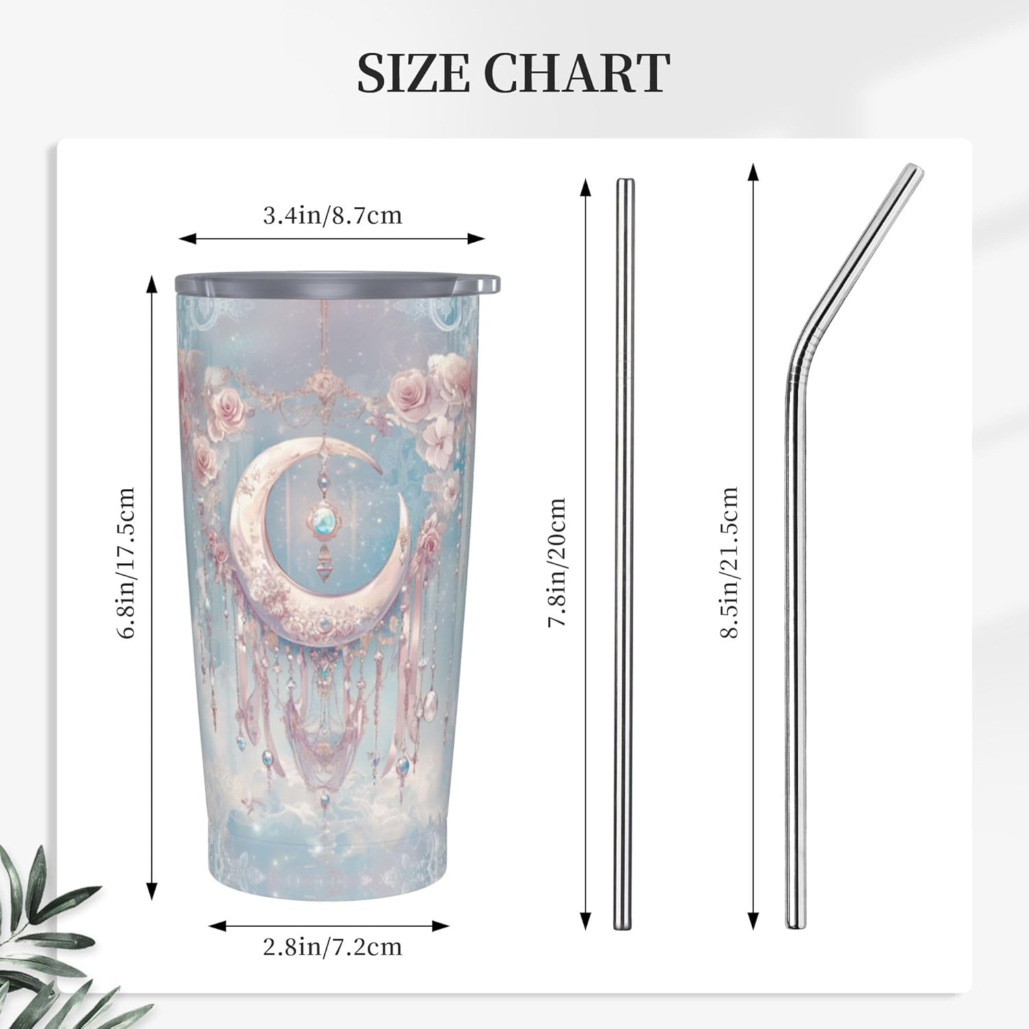 Moon Tumbler with Lid and Straw 20oz Coffee Tumblers Leakproof Stainless Steel Travel Mug Vacuum Insulated Cup for Iced and Hot