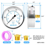 MEANLIN MEASURE 0~200Psi Stainless Steel 1/4" NPT 4" FACE DIAL Liquid Filled Pressure Gauge WOG Water Oil Air Back Mount, with 1/4" x 1/2" NPT and 1/4" x 3/8" NPT Hex Bushing