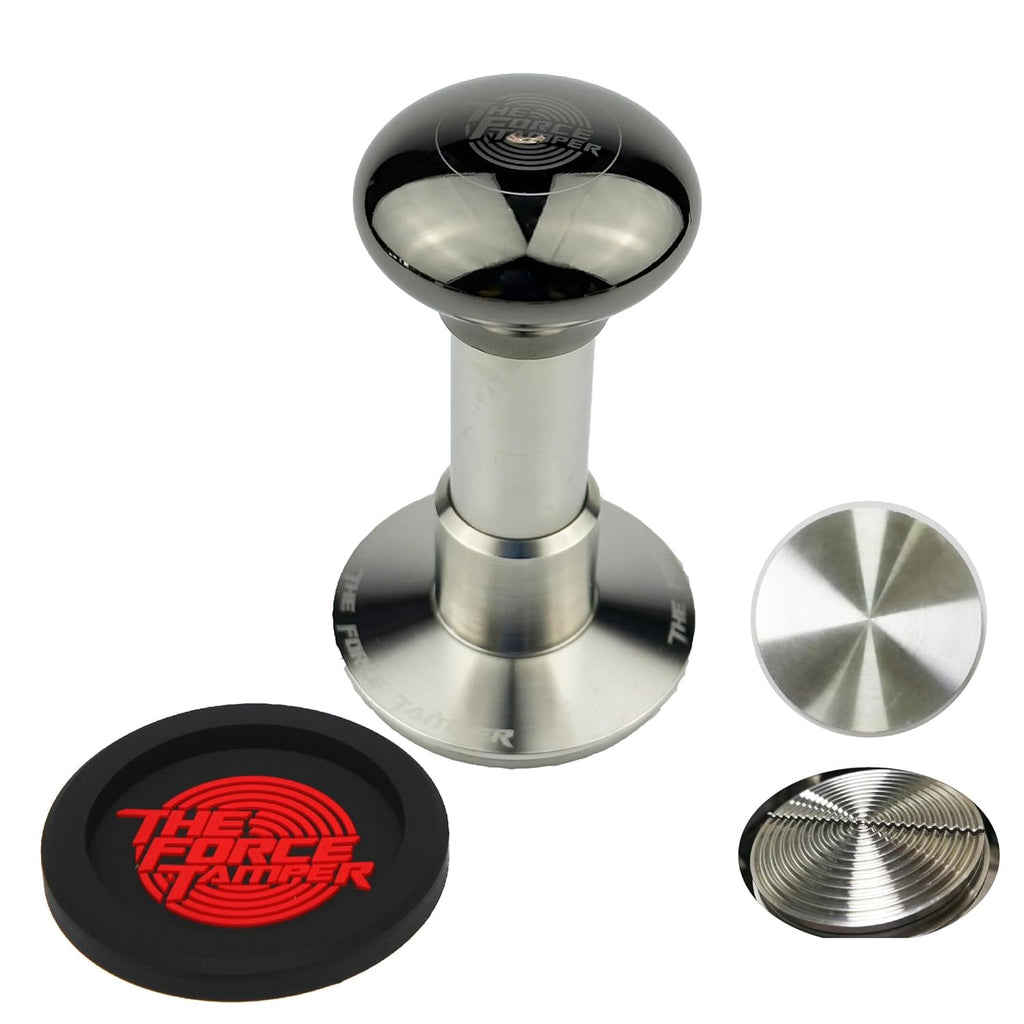The Force Tamper Automatic Impact Adjustable Constant Pressure and Autoleveling Coffee Tamper Black Mirror Jellyfish AL Handle Set Pro (Ripple-Distribute, 53.00mm)