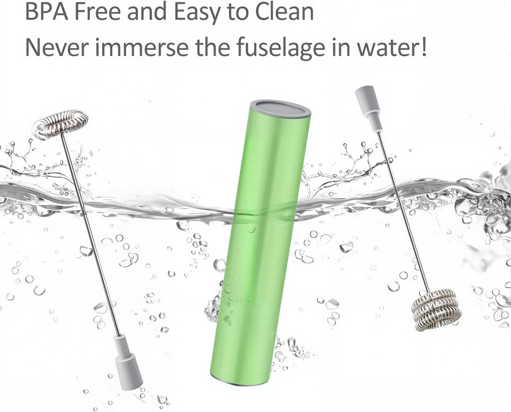 Electric Milk Frother Handheld,Travel Coffee Drink Mixer Batteries Included, 304 Stainless Steel Whisk for latte Cappuccino,Bulletproof Coffee Hot Chocolate,Egg-Grass Green