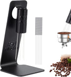 WDT Tool Espresso Distribution Tool, Coffee Distribution Tool with Magnetic Stand, Espresso Accessories with 6 Extra Φ0.25mm Stainless Steel Needles for Barista (Light Black, H：4.8 inches)