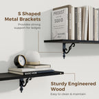 RICHFOCUS Floating Shelves for Wall Decor, 47.3W x 8D Wall Shelves Set of 2, 8 Inch Deep Rustic Wood Shelves Wall Mounted with Brackets, Long Floating Shelves for Living Room Bedroom Kitchen, Black