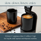 Folk Ceramics Dylan Ceramic Cappuccino Cups Set | Double Walled Ceramic Coffee Mug Set | Compact & Heat Insulated Cappuccino, Tea, Coffee & Latte Cup | 8oz, Set of 2 | Matte Black