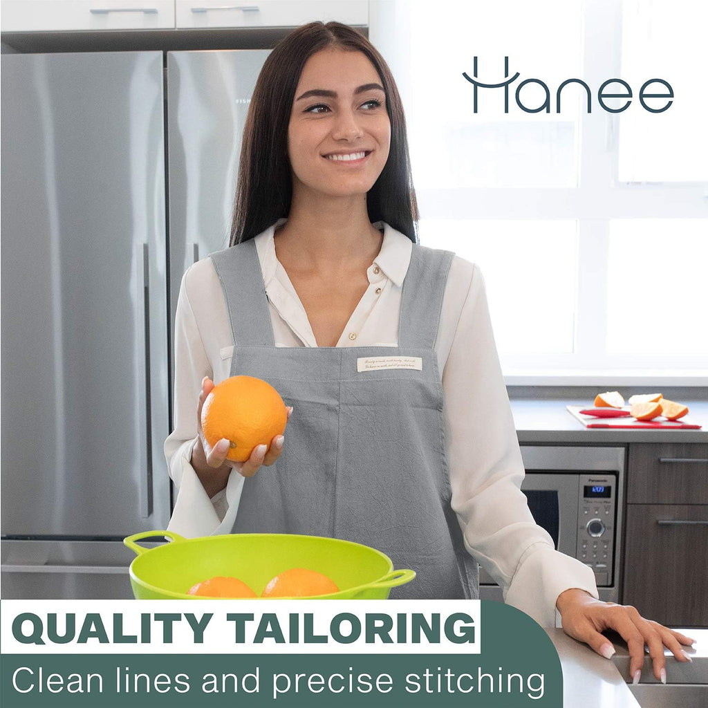 HANEE Cotton Aprons for Women and Men | Cross-Back Apron with Pockets