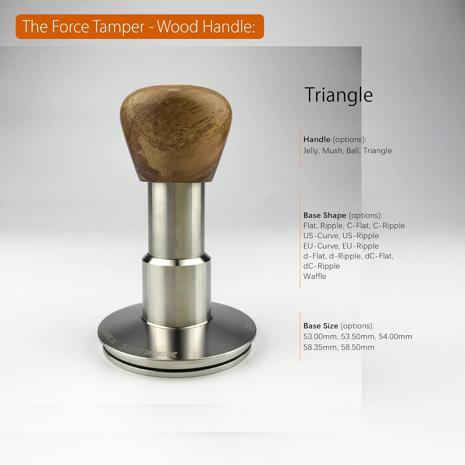The Force Tamper Automatic Impact Coffee Tamper Standard Set Wood Handle (Triangle, 53.00mm)