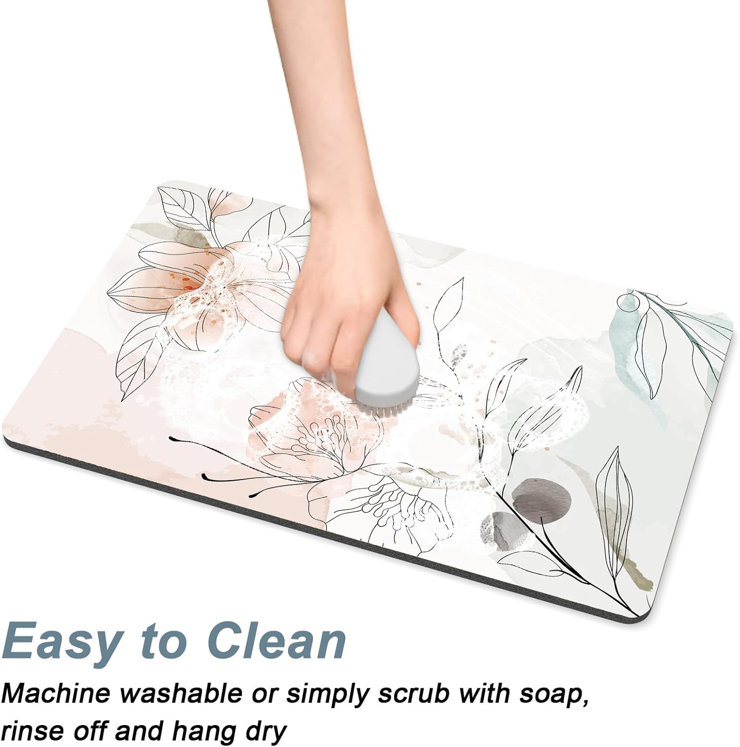 Rnivvi Coffee Mat, 12" x 19" Cute Coffee Bar Mats for Espresso Machine Station Accessories and Organizer, Hide Stain Rubber Backed Absorbent Dish Drying Pad for Kitchen Counter, Watercolor Flowers