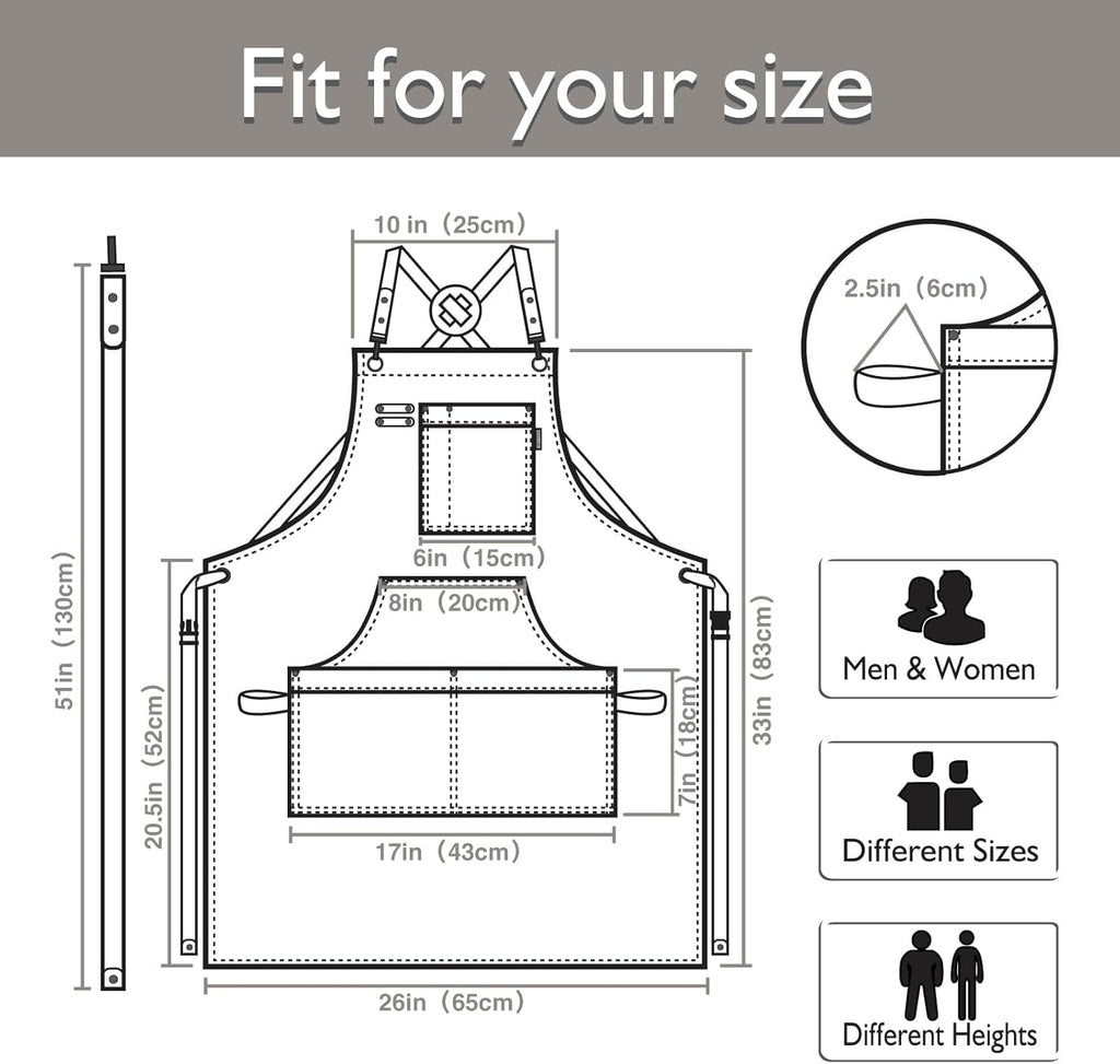 Kitchen Apron, Work Apron, Canvas, Multiple Pockets, Gardening, Painting, BBQ, Artist, Carpenter, Sizes M to XXL, Dark Gray