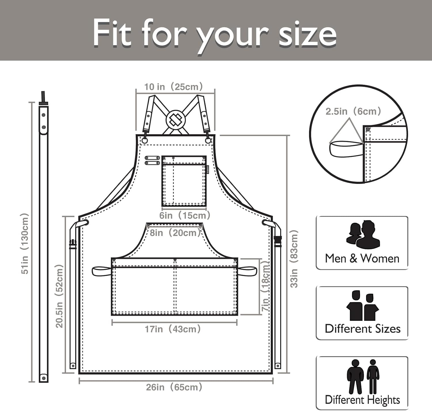 Kitchen Apron, Work Apron, Canvas, Multiple Pockets, Gardening, Painting, BBQ, Artist, Carpenter, Sizes M to XXL, Dark Gray
