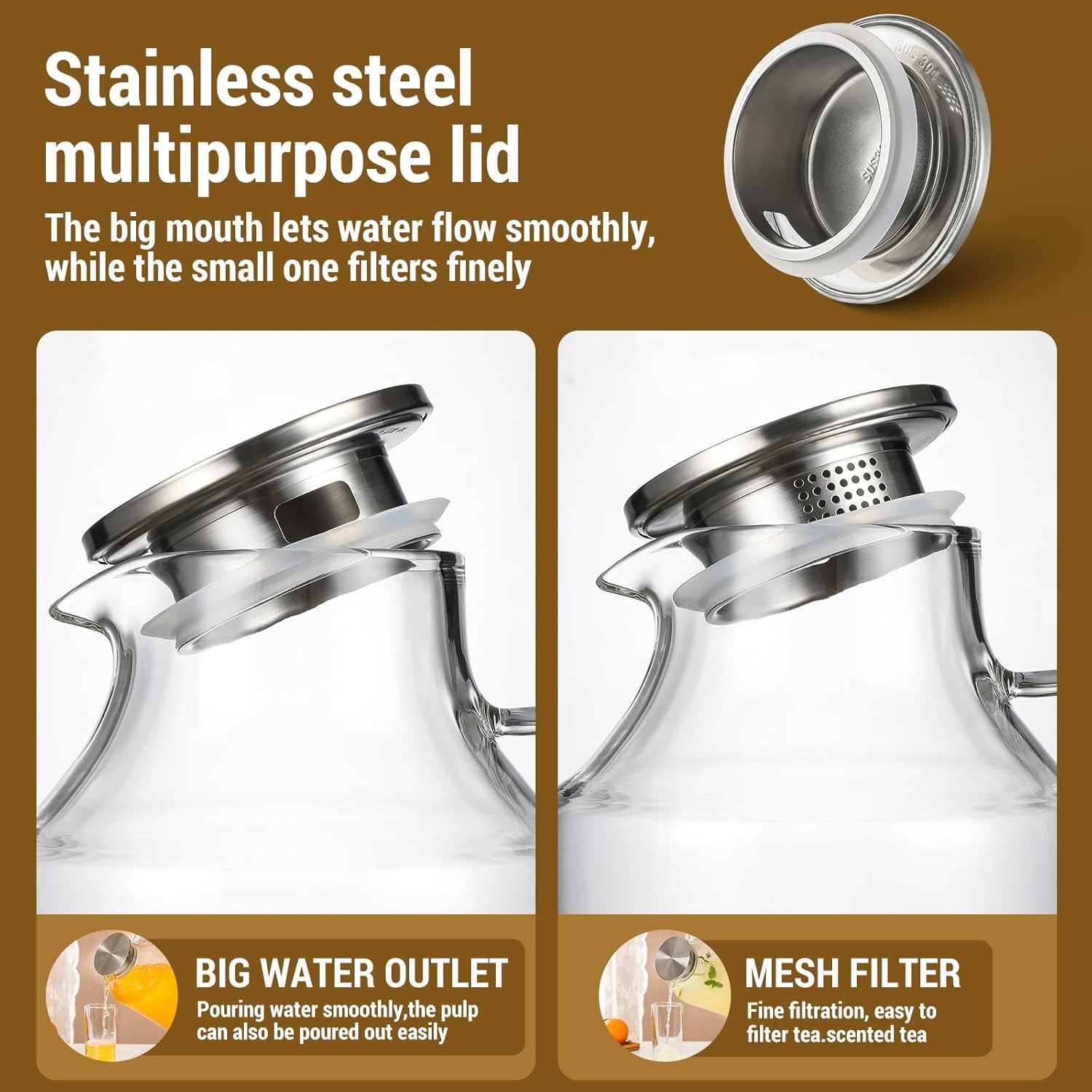 2 Pack 1 Gallon thickened Glass Pitcher with Lid and Spout, Borosilicate Glass Carafe for Hot/Cold Drink, Water Pitchers for Fridge, Extra Large Jug with Handle for Iced Tea, Coffee,Juice, Beverage